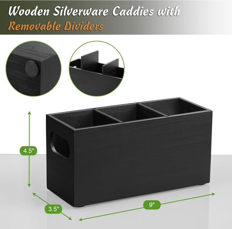 DRASTAR Silverware Holder, Wooden Utensil Caddy, Silverware Organizer Countertop, Cutlery Holder for Party, Fork Spoon Knife Organizer，Black - Image 3